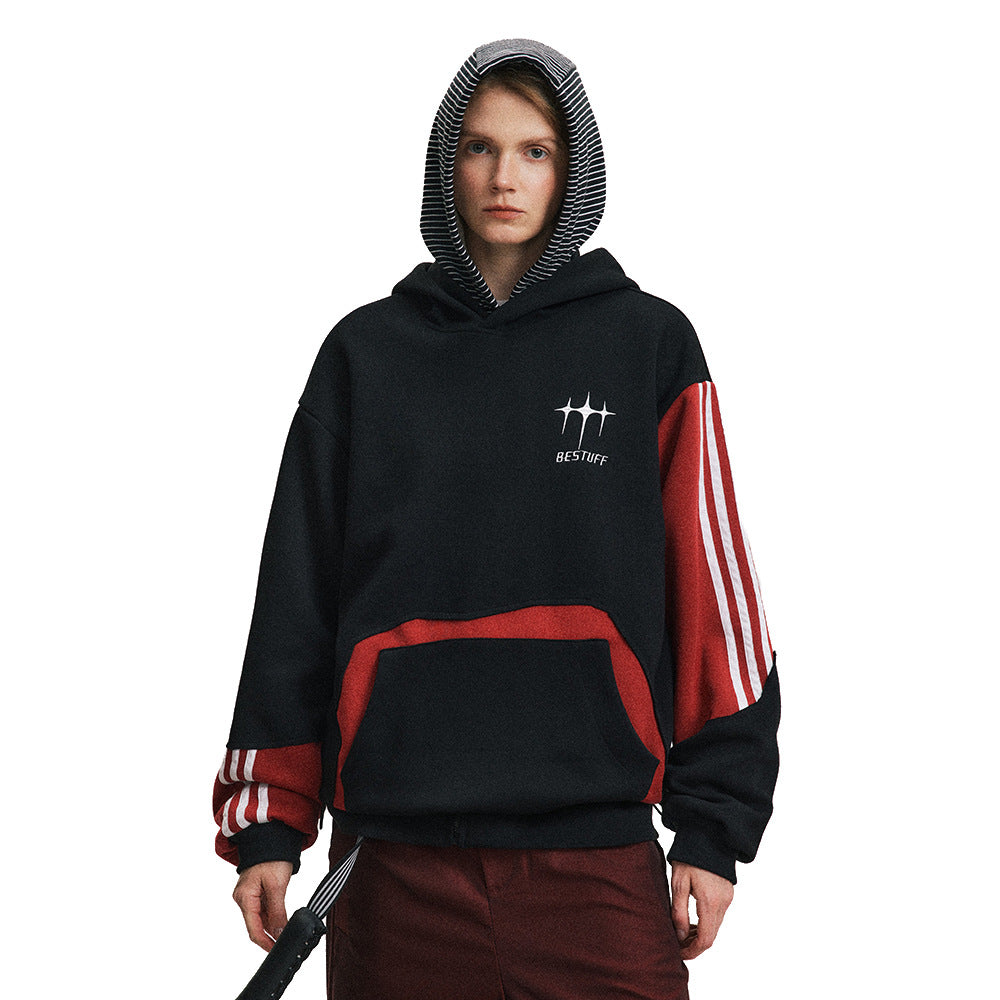 Contrast Color Patchwork Hoodie Men