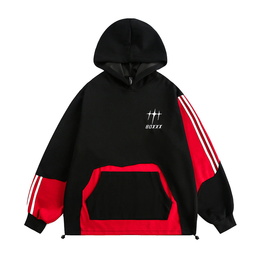 Contrast Color Patchwork Hoodie Men
