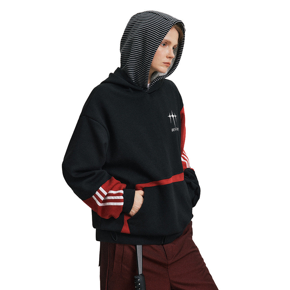 Contrast Color Patchwork Hoodie Men