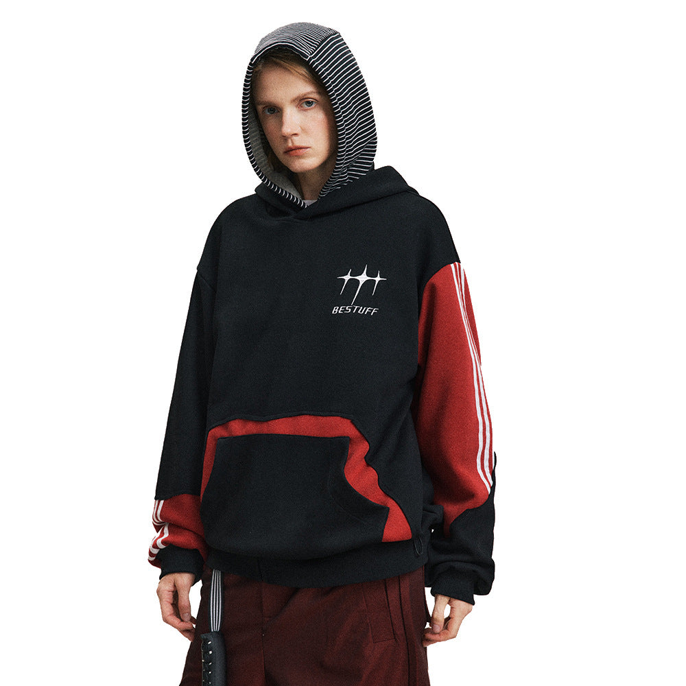 Contrast Color Patchwork Hoodie Men